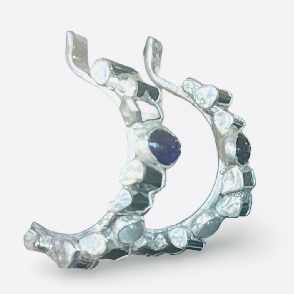 Pure Silver Artisan Green Tourmaline, Amethyst, Moonstone Earrings by C + R - Picture 5 of 9